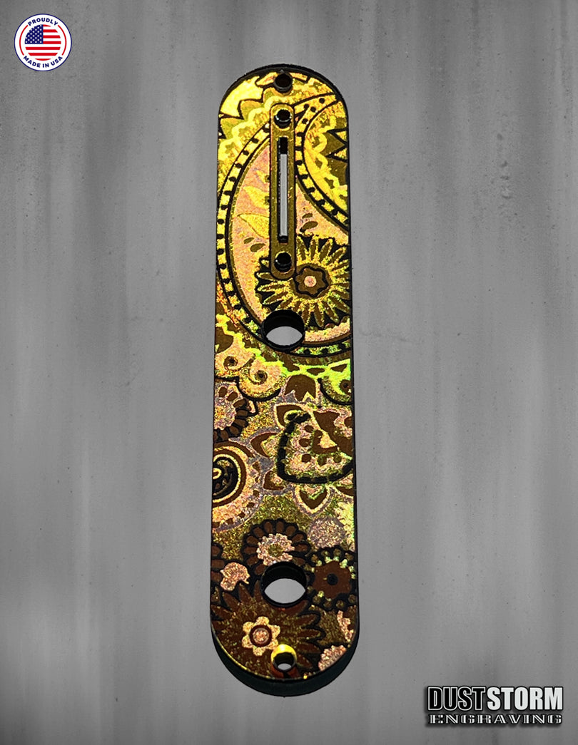 Paisley Telecaster Pickguard and Toggle Control Plate Bundle - Golden Copper - Laser‑Engraved