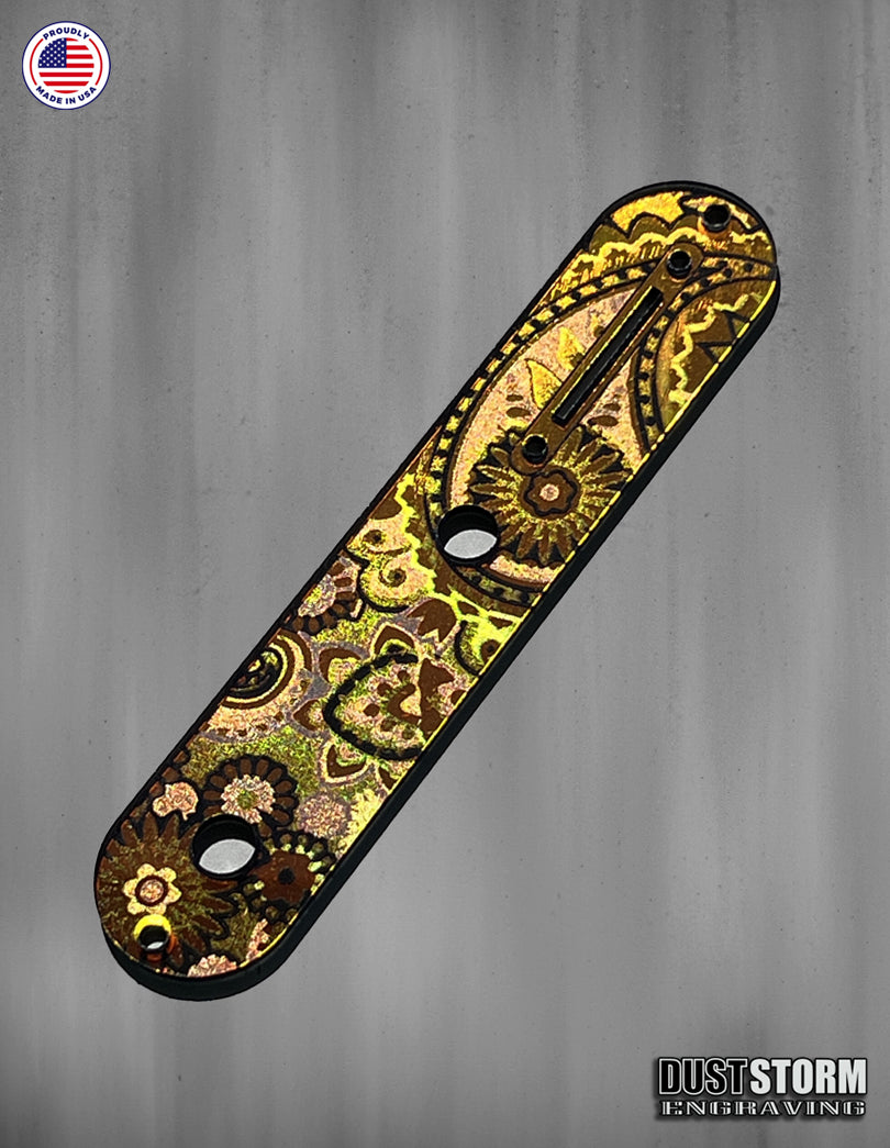 Paisley Telecaster Pickguard and Toggle Control Plate Bundle - Golden Copper - Laser‑Engraved