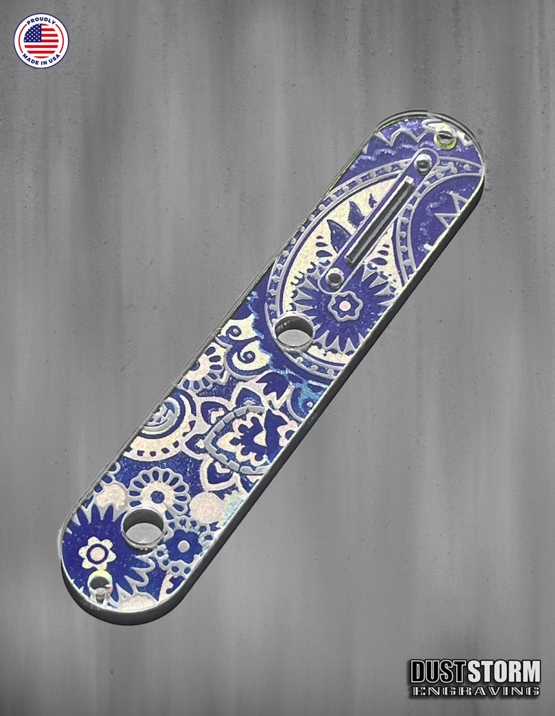 Laser‑Engraved Paisley Telecaster Toggle Control Plate – Iridescent Rainbow Acrylic Mirror Guitar Upgrade