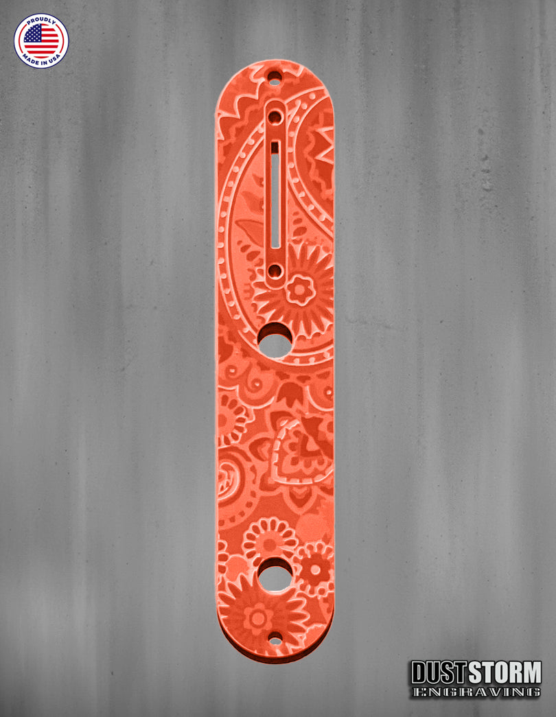 Laser‑Engraved Paisley Telecaster Toggle Control Plate – Glossy Acrylic Guitar Accessory in 12 Color Options