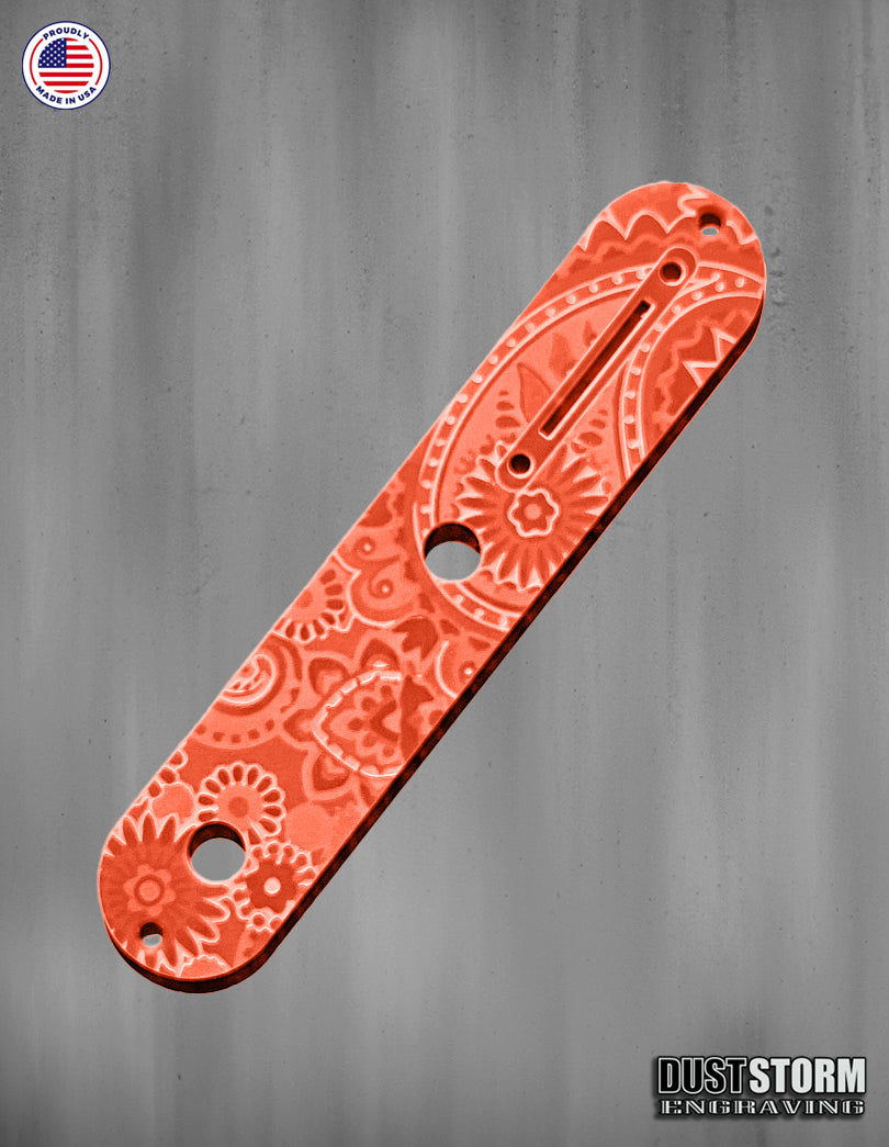 Laser‑Engraved Paisley Telecaster Toggle Control Plate – Glossy Acrylic Guitar Accessory in 12 Color Options