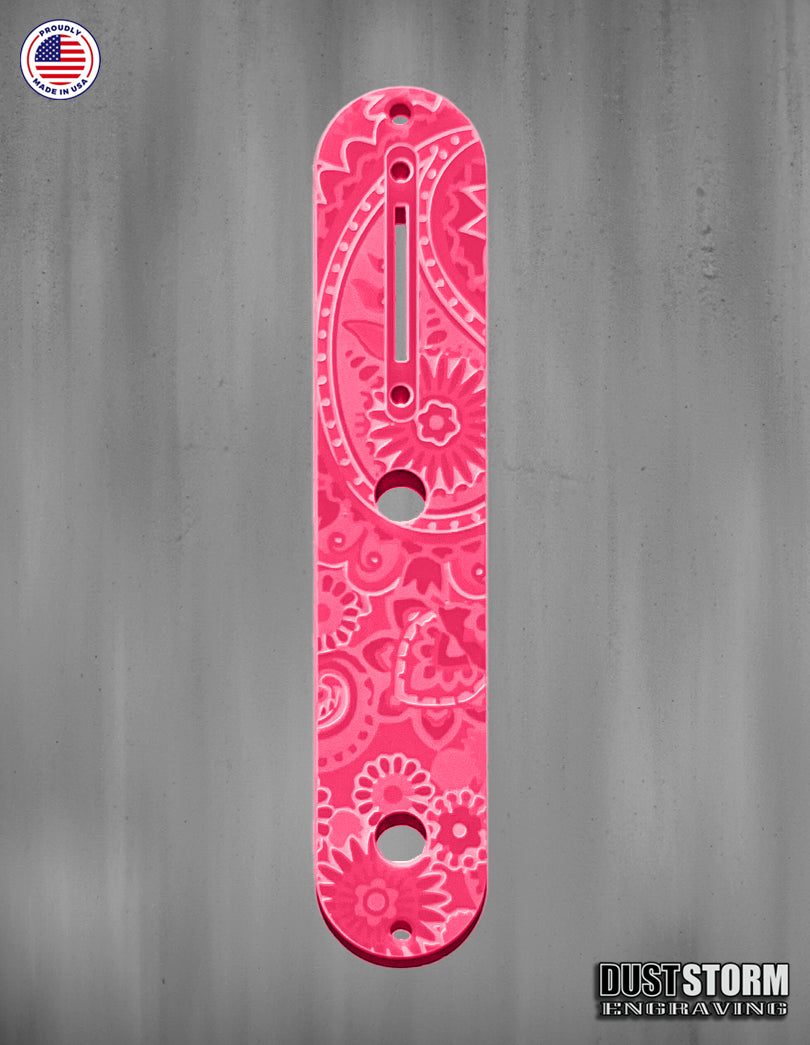 Laser‑Engraved Paisley Telecaster Toggle Control Plate – Glossy Acrylic Guitar Accessory in 12 Color Options