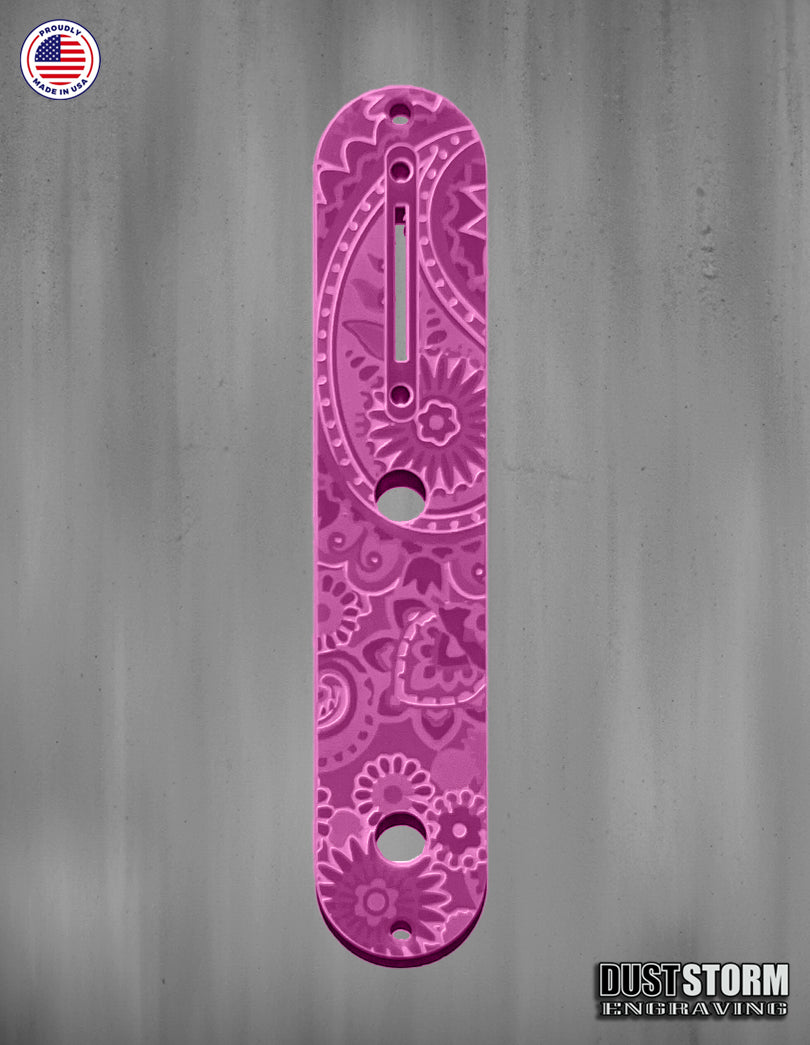 Laser‑Engraved Paisley Telecaster Toggle Control Plate – Glossy Acrylic Guitar Accessory in 12 Color Options