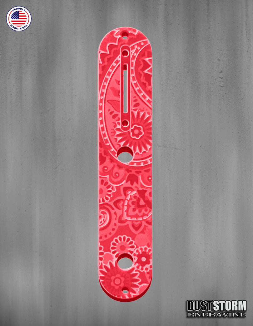 Laser‑Engraved Paisley Telecaster Toggle Control Plate – Glossy Acrylic Guitar Accessory in 12 Color Options
