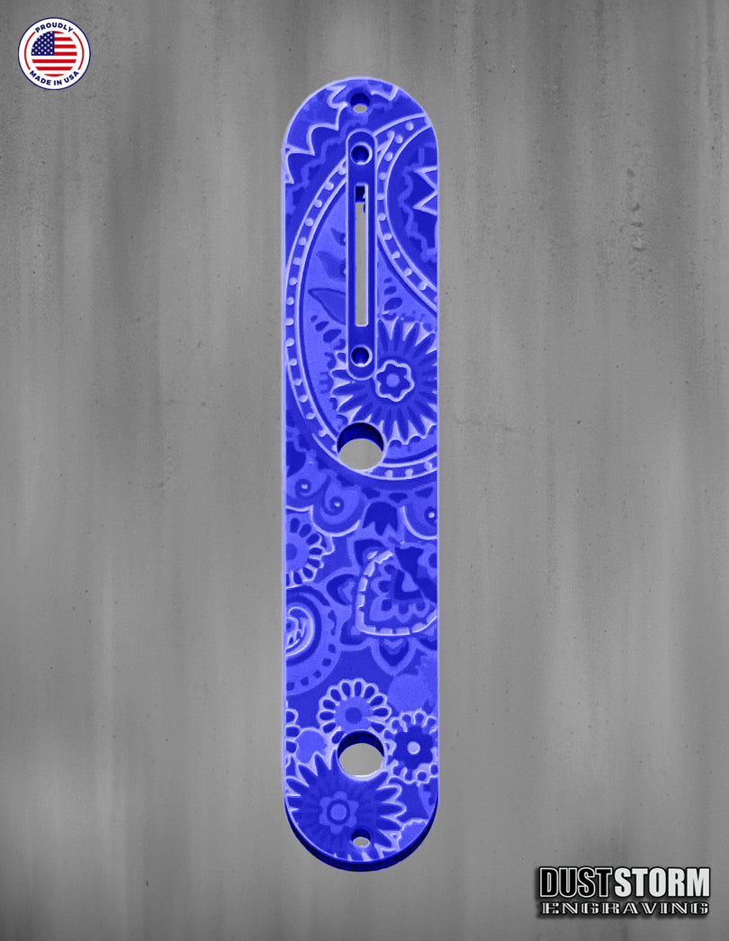 Laser‑Engraved Paisley Telecaster Toggle Control Plate – Glossy Acrylic Guitar Accessory in 12 Color Options