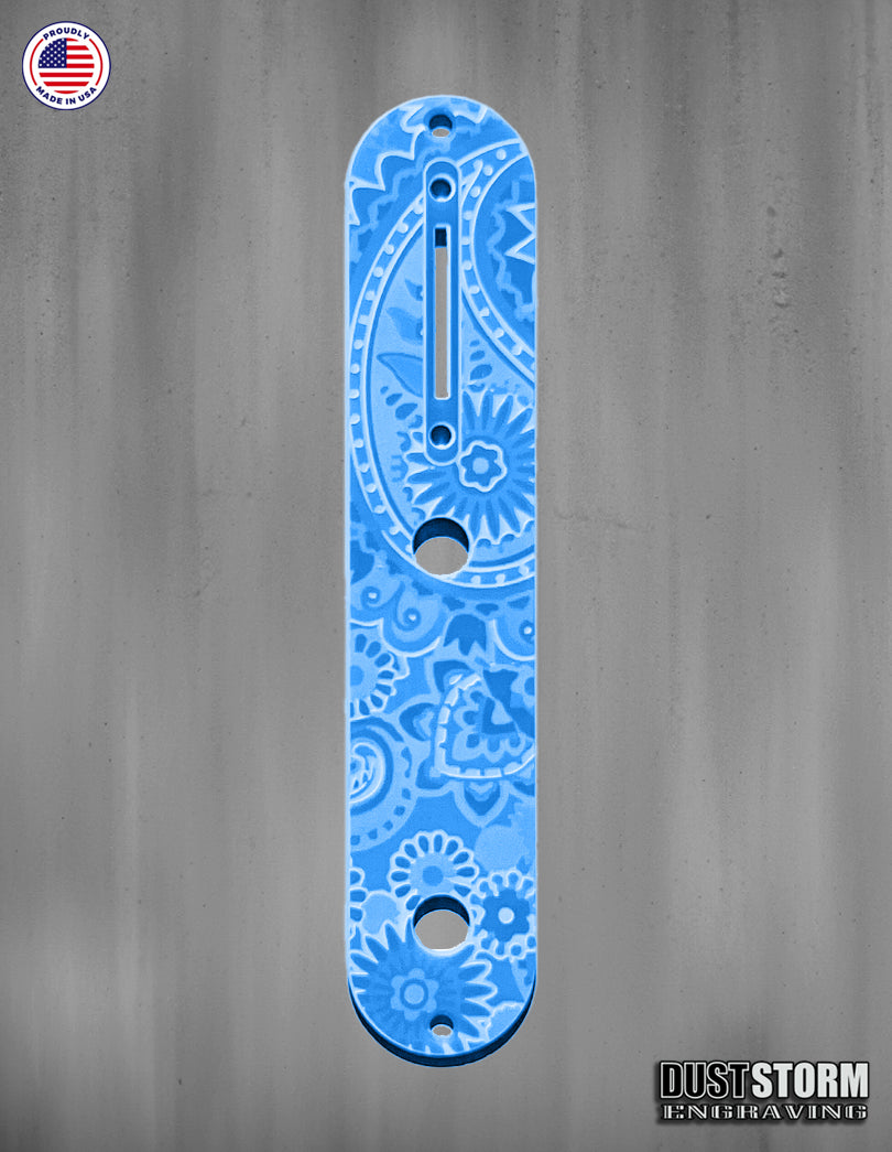 Laser‑Engraved Paisley Telecaster Toggle Control Plate – Glossy Acrylic Guitar Accessory in 12 Color Options