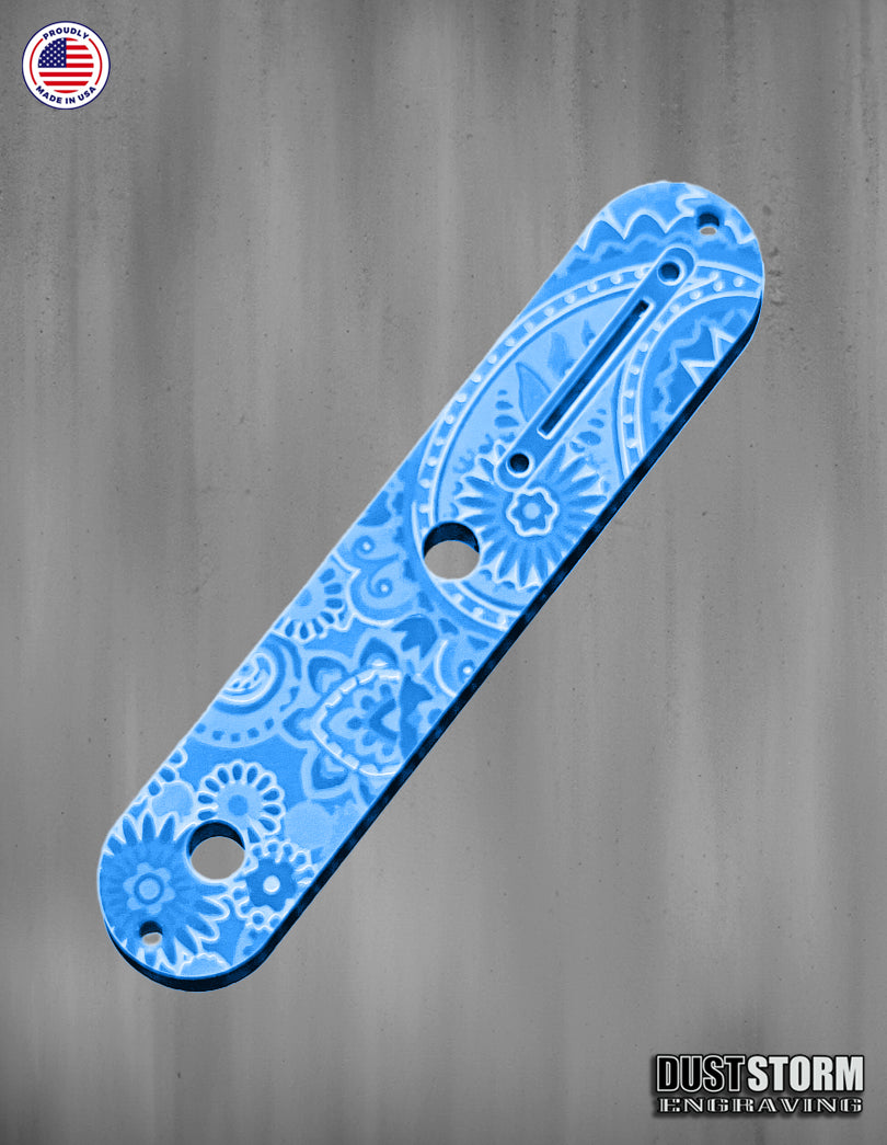 Laser‑Engraved Paisley Telecaster Toggle Control Plate – Glossy Acrylic Guitar Accessory in 12 Color Options