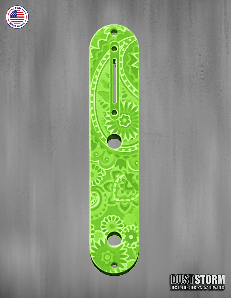 Laser‑Engraved Paisley Telecaster Toggle Control Plate – Glossy Acrylic Guitar Accessory in 12 Color Options