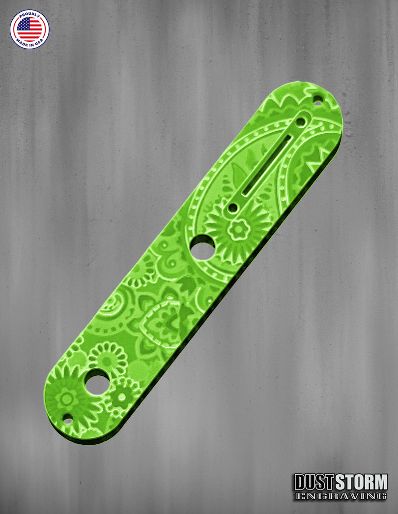Laser‑Engraved Paisley Telecaster Toggle Control Plate – Glossy Acrylic Guitar Accessory in 12 Color Options