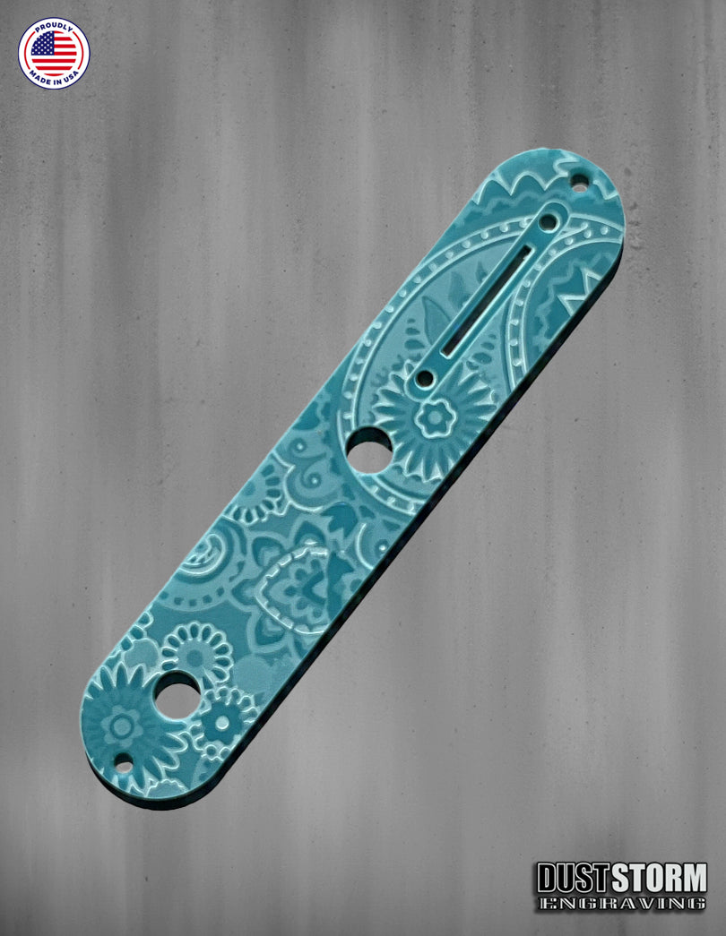 Laser‑Engraved Paisley Telecaster Toggle Control Plate – Glossy Acrylic Guitar Accessory in 12 Color Options
