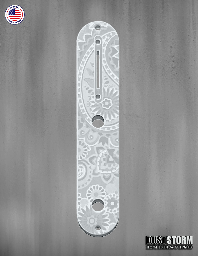Laser‑Engraved Paisley Telecaster Toggle Control Plate – Glossy Acrylic Guitar Accessory in 12 Color Options