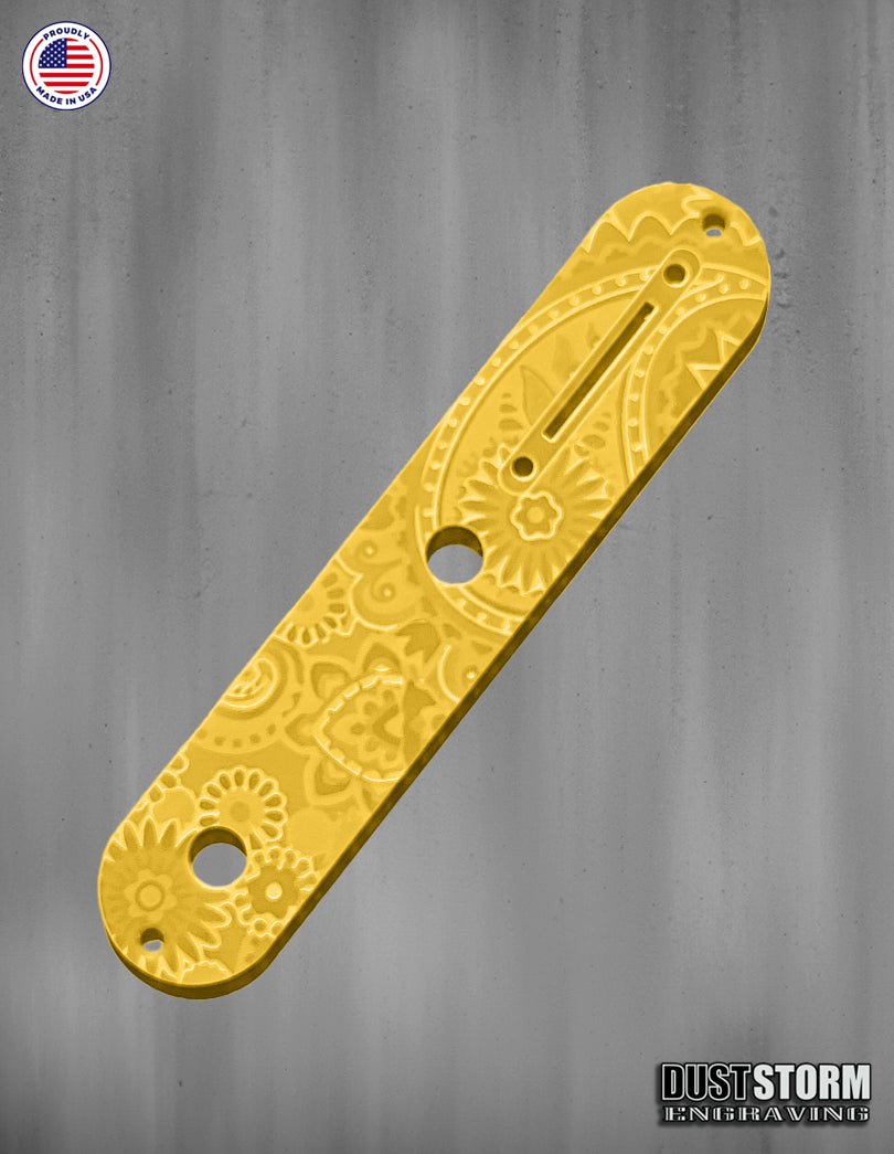 Laser‑Engraved Paisley Telecaster Toggle Control Plate – Glossy Acrylic Guitar Accessory in 12 Color Options