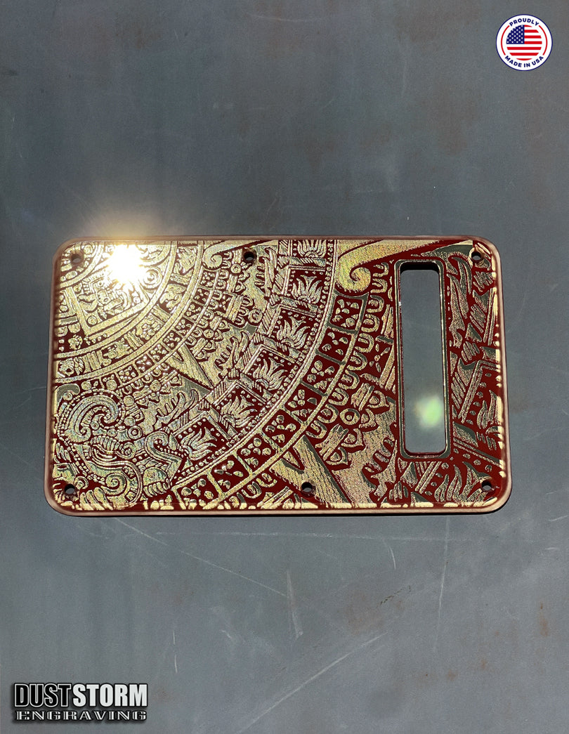 Mayan Calendar Tremolo Cover for Fender Stratocaster Gold and Red Acrylic Mirror