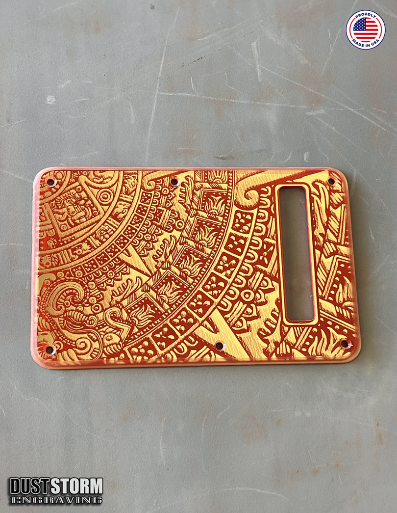 Mayan Calendar Tremolo Cover for Fender Stratocaster Gold and Red Acrylic Mirror