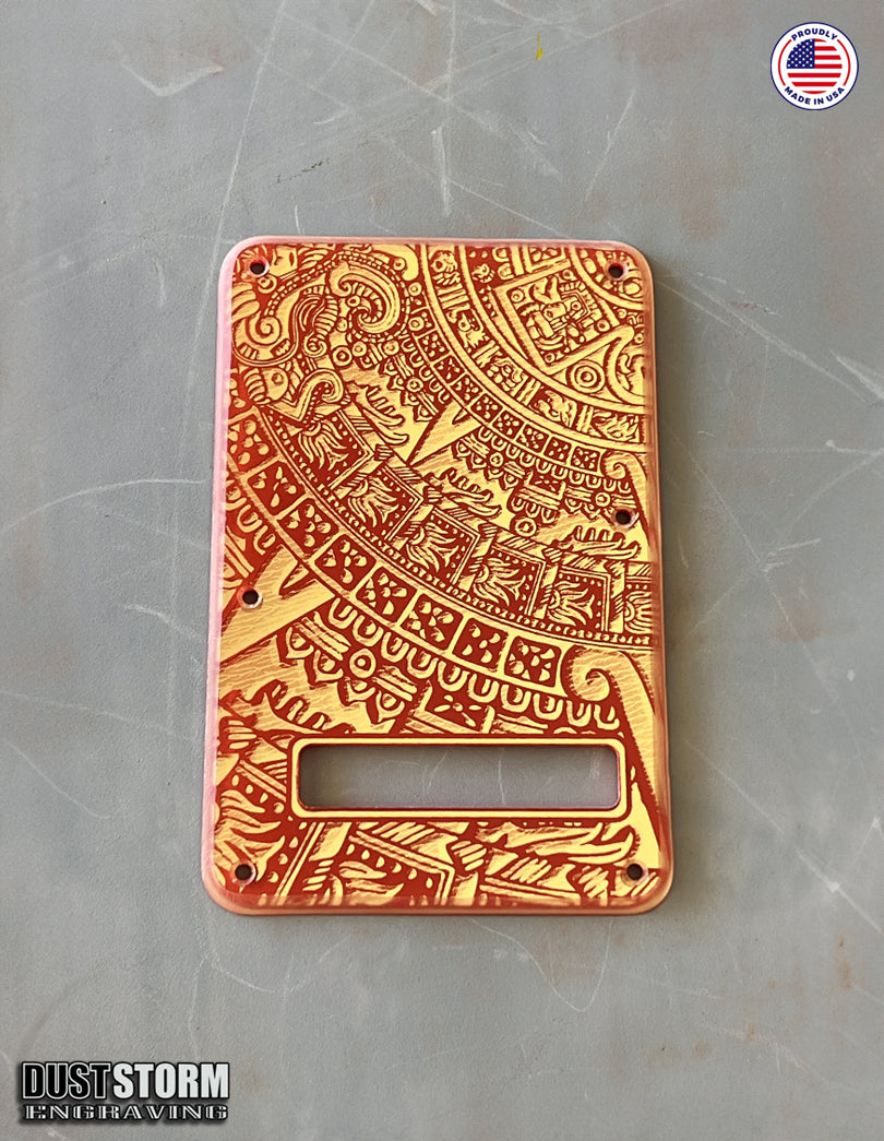 Mayan Calendar Tremolo Cover for Fender Stratocaster Gold and Red Acrylic Mirror