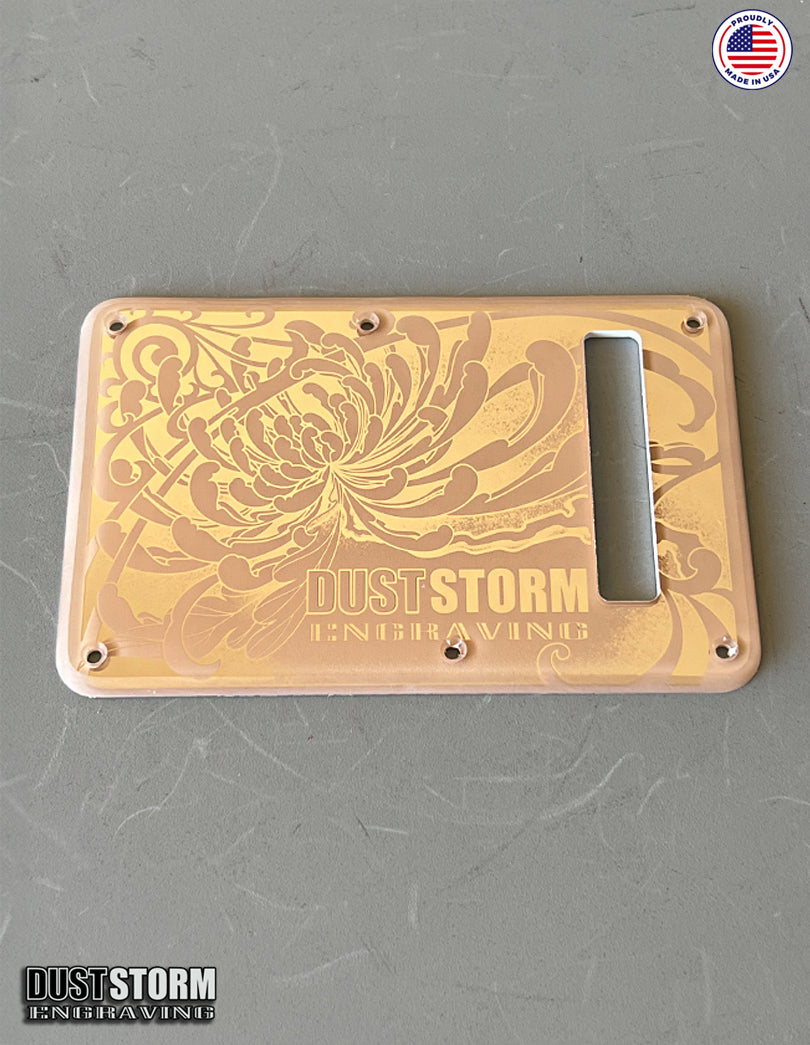 Engraved Leaf Pattern Pickguard and Tremolo Set in Rose Gold Peach Acrylic Mirror for Fender Stratocaster SSS, HSS, HSH Available