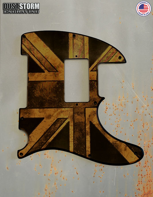 Engraved 8 Hole Pickguard for Fender Telecaster British Union Jack Flag Copper Acrylic Mirror American/Mexican Tele Guitar Scratch Plate Humbucker or Standard Cut Available