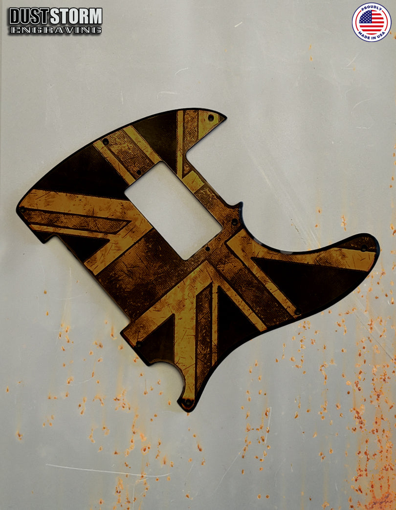 Engraved 8 Hole Pickguard for Fender Telecaster British Union Jack Flag Copper Acrylic Mirror American/Mexican Tele Guitar Scratch Plate Humbucker or Standard Cut Available