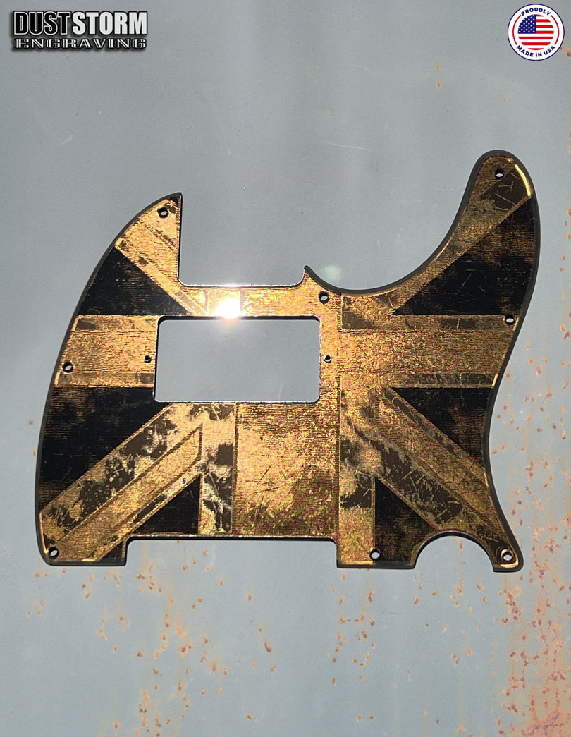 Engraved 8 Hole Pickguard for Fender Telecaster British Union Jack Flag Copper Acrylic Mirror American/Mexican Tele Guitar Scratch Plate Humbucker or Standard Cut Available
