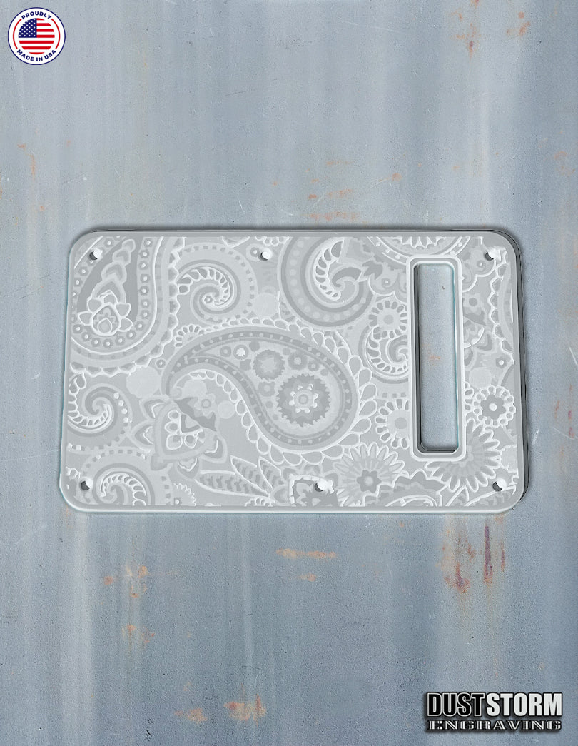 Engraved Paisley Pickguard and Tremolo Cover for Fender Stratocaster in Glossy Acrylic, 12 Solid Color Choices, HSH, HSS, SSS Setups Available