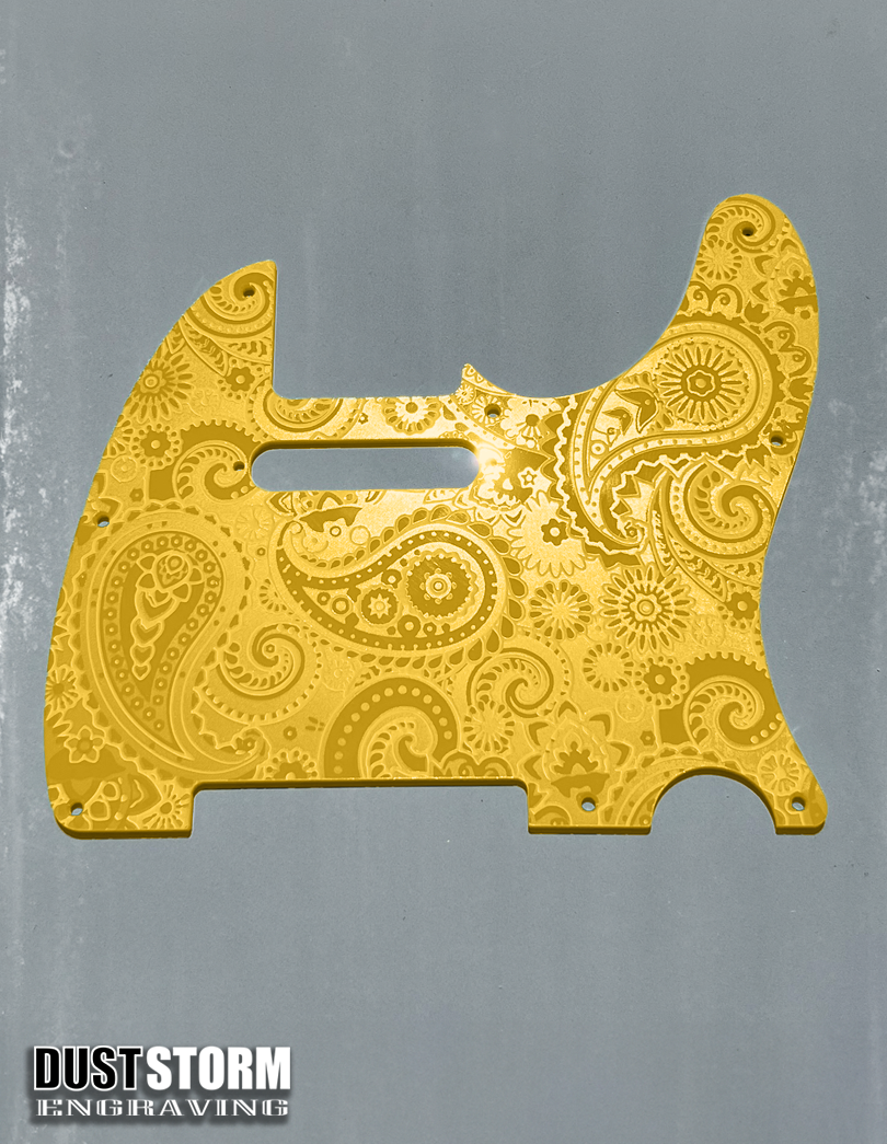 Engraved 8 Hole Paisley Pickguard for Fender Telecaster in Glossy Acrylic 10 Solid Color Choices American/Mexican Tele Guitar Scratch Plate Standard or Humbucker Cut Available