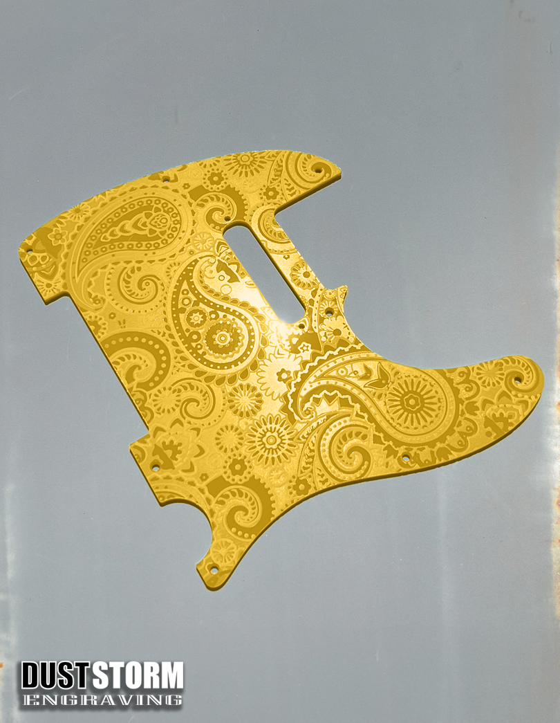 Engraved 8 Hole Paisley Pickguard for Fender Telecaster in Glossy Acrylic 10 Solid Color Choices American/Mexican Tele Guitar Scratch Plate Standard or Humbucker Cut Available