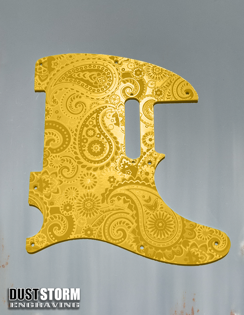 Engraved 8 Hole Paisley Pickguard for Fender Telecaster in Glossy Acrylic 10 Solid Color Choices American/Mexican Tele Guitar Scratch Plate Standard or Humbucker Cut Available