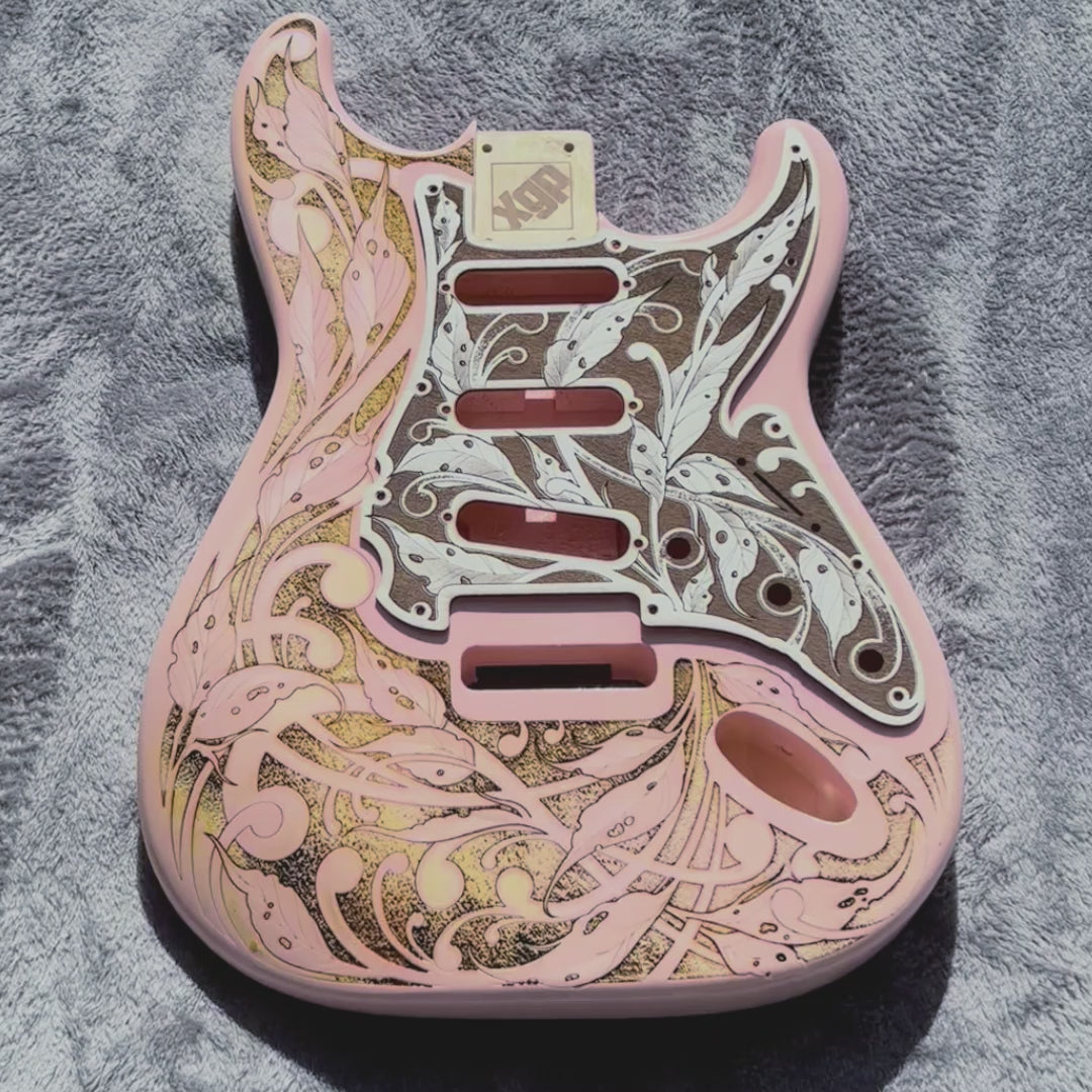 Shell Pink XGP Stratocaster Style Laser Engraved Guitar Body with