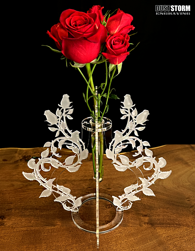 Minimalist Bud Vase Clear Frosted Acrylic Roses with Propagation Tube