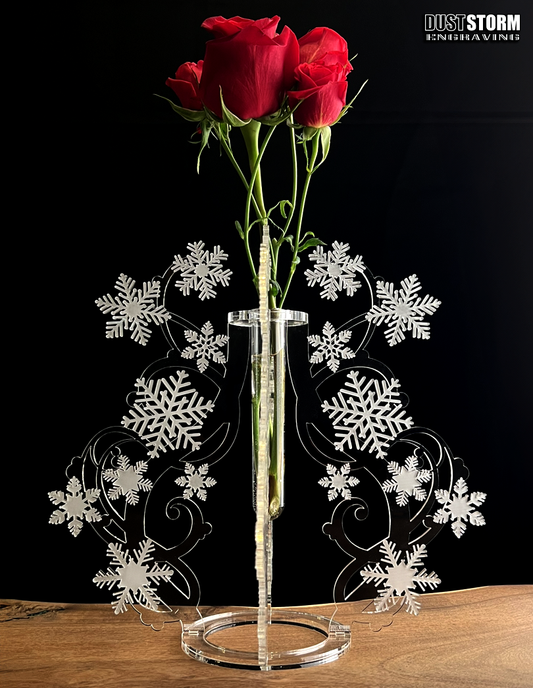 Minimalist Bud Vase Clear Frosted Acrylic Snowflakes with Propagation Tube