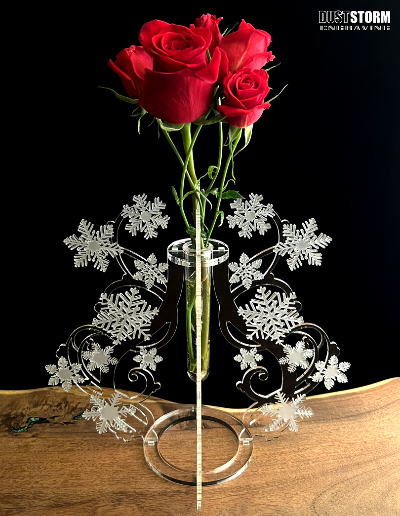 Minimalist Bud Vase Clear Frosted Acrylic Snowflakes with Propagation Tube