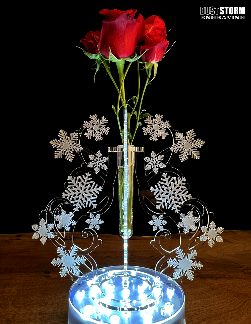 Minimalist Bud Vase Clear Frosted Acrylic Snowflakes with Propagation Tube